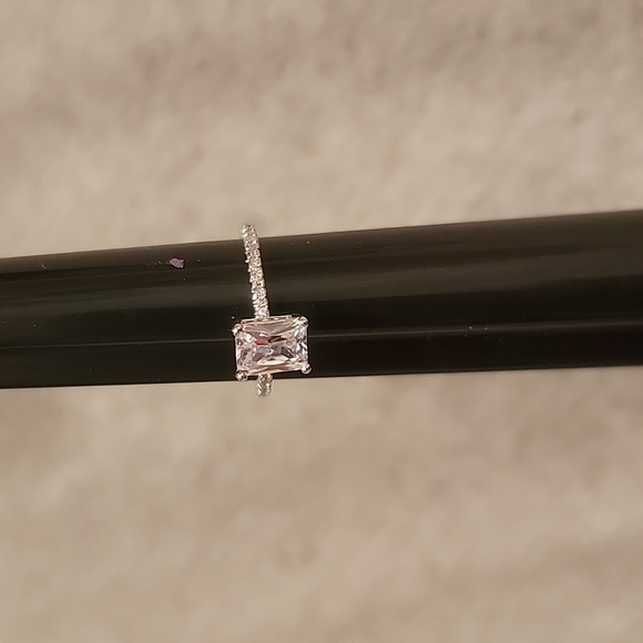 Emerald Cut Diamond Ring with Pave Diamond Mounting - Picture 8 of 9